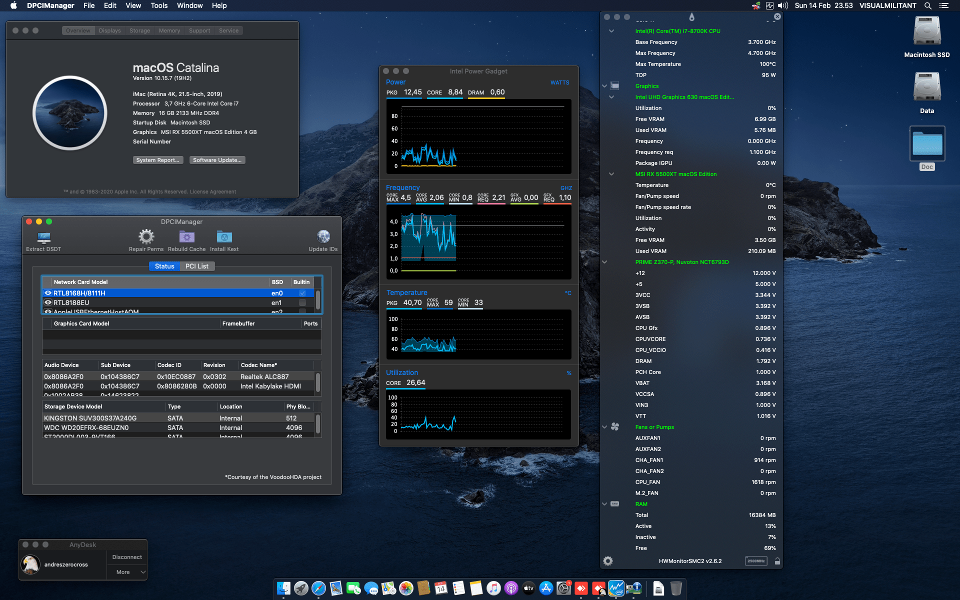 Success Hackintosh macOS Catalina 10.15.7 Build 19H2 in Asus Prime Z370-P + Intel Core i7 8700K + MSI RX 5500 XT